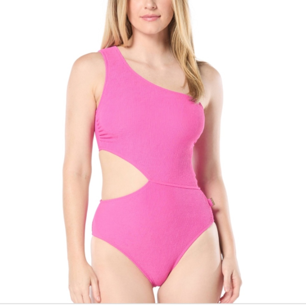 NWT Michael Michael Kors Women's One-Shoulder Side-Cutout Swimsuit - Pink